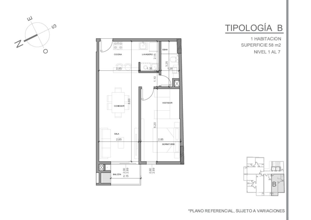 Villa Morra Flats — חדר שינה אחד · 58 מ״ר (טיפוס B)