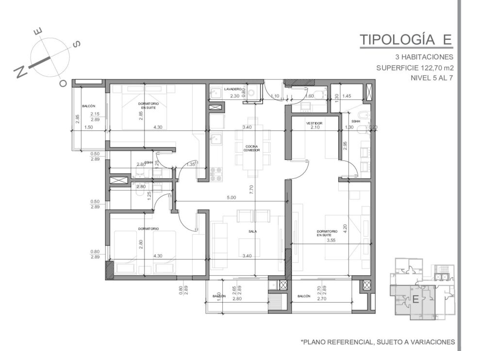 Villa Morra Flats — 3 חדרי שינה · 122.70 מ״ר (טיפוס E)