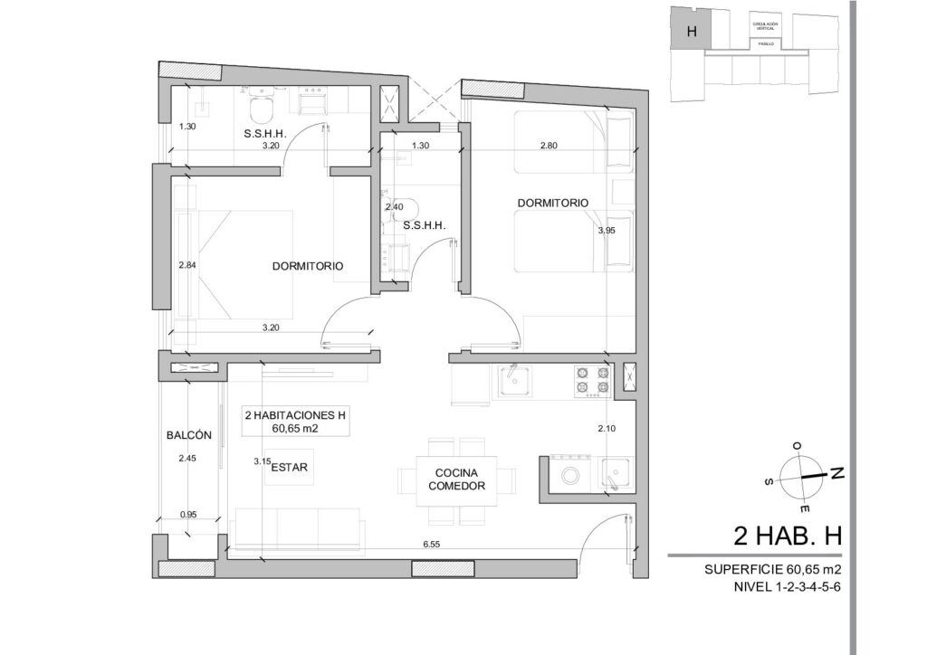 Jardinia — 2 חדרי שינה · טיפוס H · 60.65 מ״ר