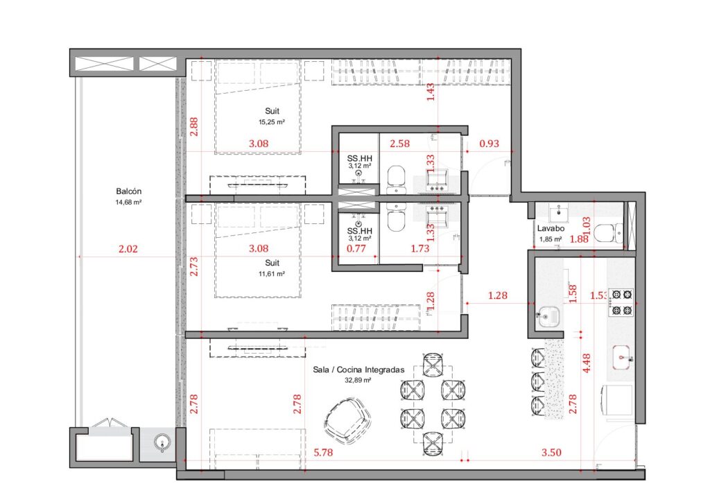 Flats Las Mercedes — 2 חדרי שינה · 97.10 מ״ר