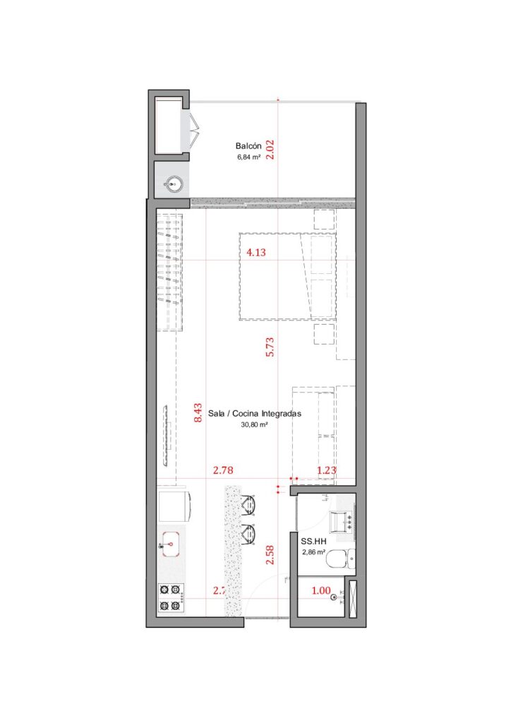 Flats Las Mercedes — סטודיו · 47.10 מ״ר (טיפוסים B ו־C)